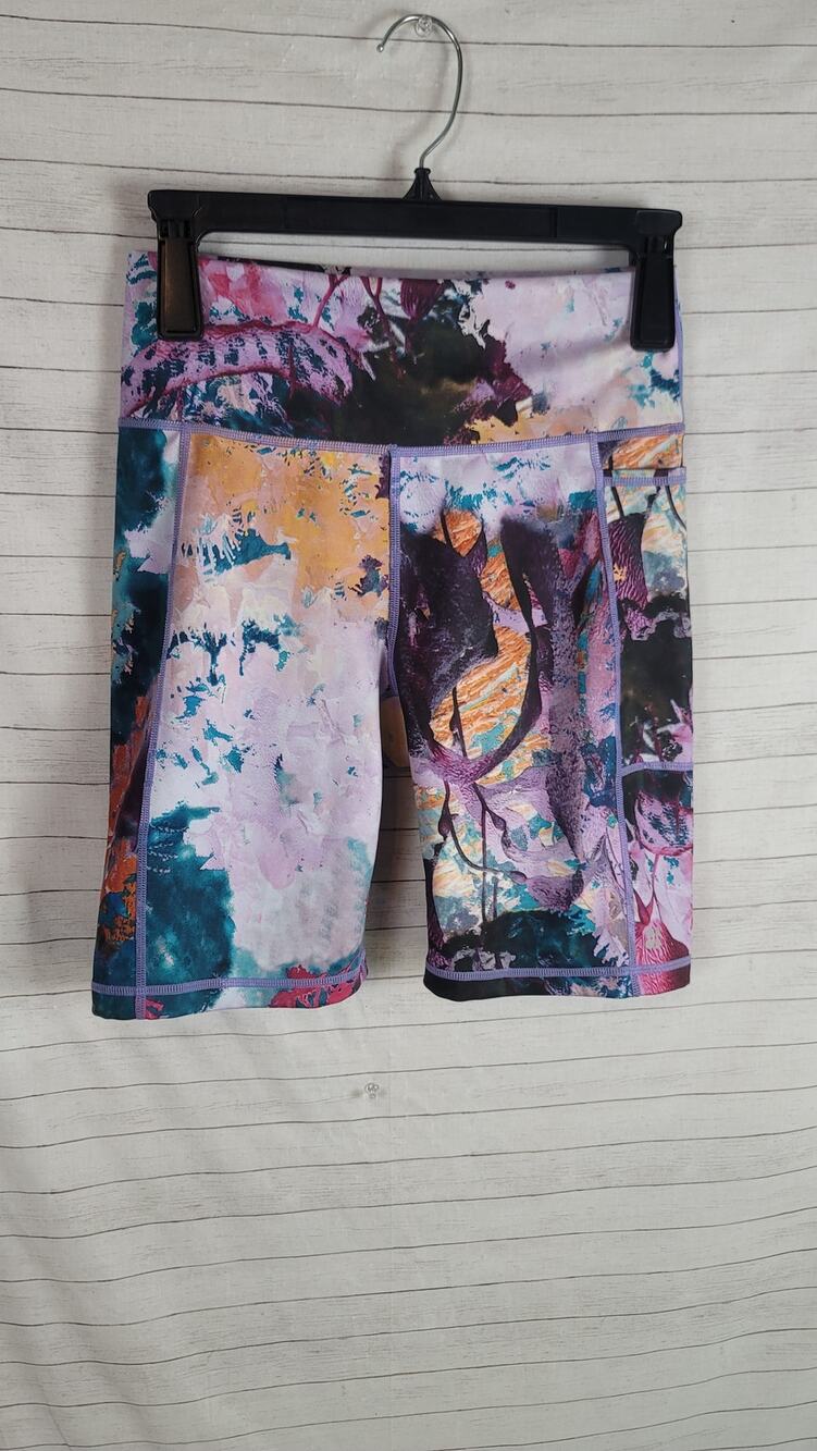 SWEATY BETTY SUPER SCULPT ABSTRACT FLORAL 8inch BIKE SHORTS, SZ MEDIUM
